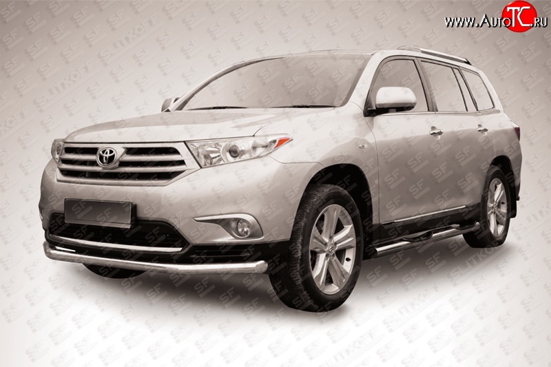 12 999 р. Одинарная защита переднего бампера из трубы диаметром 57 мм Slitkoff  Toyota Highlander  XU40 (2010-2013) рестайлинг (Цвет: нержавеющая полированная сталь)  с доставкой в г. Кемерово