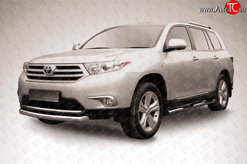 12 999 р. Защита переднего бампера из короткой трубы диаметром 76 мм Slitkoff  Toyota Highlander  XU40 (2010-2013) рестайлинг (Цвет: нержавеющая полированная сталь)  с доставкой в г. Кемерово