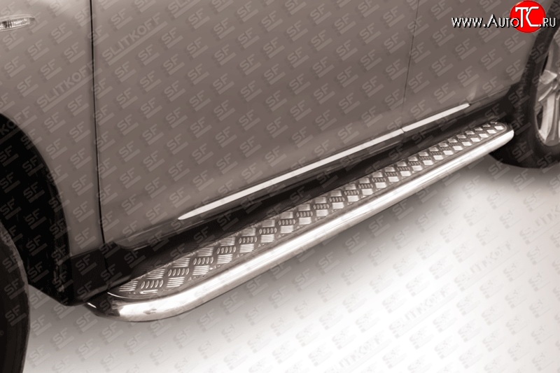 22 799 р. Широкая защита порогов Slitkoff Toyota Highlander XU40 рестайлинг (2010-2013) (Цвет: нержавеющая полированная сталь)  с доставкой в г. Кемерово