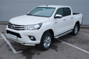 41 999 р. Порожки для ног (труба Ø63) SLITKOFF  Toyota Hilux  AN120 (2016-2020) дорестайлинг (лист - нержавейка, профиль - нержавейка)  с доставкой в г. Кемерово. Увеличить фотографию 4