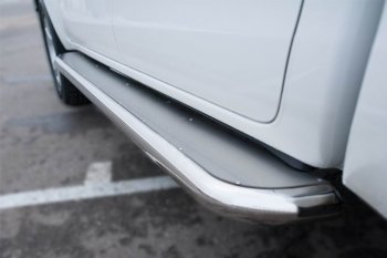 Порожки для ног (труба Ø63) SLITKOFF Toyota Hilux  AN120 (2016-2020) дорестайлинг (лист - нержавейка, профиль - нержавейка)
