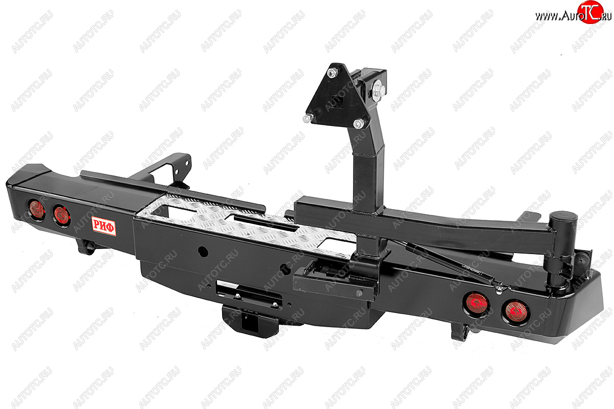 90 169 р. Бампер задний силовой РИФ  Toyota Hilux  AN120 (2016-2020) дорестайлинг, 1-ый рестайлинг (С площадкой под лебедку, квадратом под фаркоп, калиткой и фонарями)  с доставкой в г. Кемерово