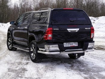 Защита заднего бампера (уголки двойные) ТСС 76,1/60,3мм Toyota Hilux  AN120 (2016-2020) дорестайлинг, 1-ый рестайлинг