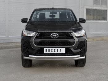 22 999 р. Защита переднего бампера (2 трубы Ø63 мм) SLITKOFF  Toyota Hilux  AN120 (2020-2025) 2-ой рестайлинг (полированная нержавейка)  с доставкой в г. Кемерово. Увеличить фотографию 1