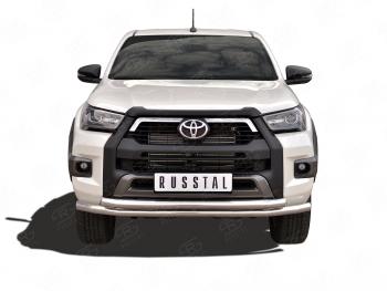 Защита переднего бампера (2 трубы Ø63 мм, нержавейка, BLACK ONYX) SLITKOFF Toyota Hilux  AN120 (2020-2025) 2-ой рестайлинг