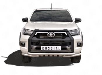 Защита переднего бампера (Ø63 мм с уголками, BLACK ONYX, нержавейка) SLITKOFF Toyota Hilux  AN120 (2020-2025) 2-ой рестайлинг