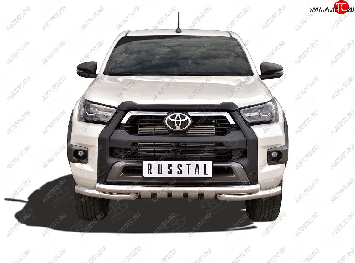 26 799 р. Защита переднего бампера (Ø63 мм с уголками, BLACK ONYX, нержавейка) SLITKOFF  Toyota Hilux  AN120 (2020-2025) 2-ой рестайлинг  с доставкой в г. Кемерово