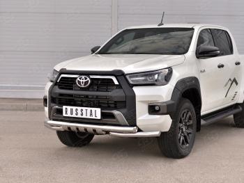 26 799 р. Защита переднего бампера (Ø63 мм с уголками, BLACK ONYX, нержавейка) SLITKOFF  Toyota Hilux  AN120 (2020-2025) 2-ой рестайлинг  с доставкой в г. Кемерово. Увеличить фотографию 2