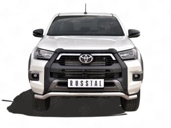 Защита переднего бампера (Ø63 мм волна, нержавейка, комплектация BLACK ONYX) SLITKOFF Toyota Hilux  AN120 (2020-2025) 2-ой рестайлинг