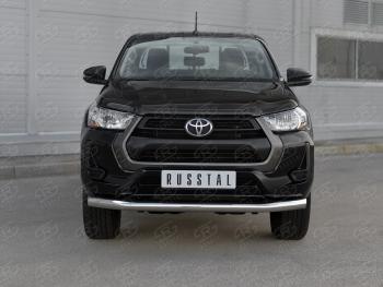 17 549 р. Защита переднего бампера (Ø76 мм, нержавейка) SLITKOFF  Toyota Hilux  AN120 (2020-2025) 2-ой рестайлинг  с доставкой в г. Кемерово. Увеличить фотографию 1