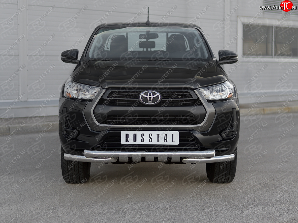 27 999 р. Защита переднего бампера (Ø63 мм с клыками) SLITKOFF  Toyota Hilux  AN120 (2020-2025) 2-ой рестайлинг (полированная нержавейка)  с доставкой в г. Кемерово
