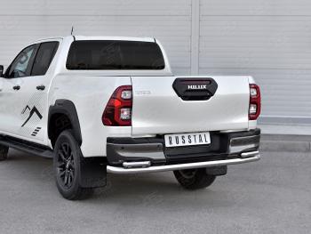 Защита заднего бампера (2 трубы Ø63 и 42 мм, нержавейка, BLACK ONYX) SLITKOFF Toyota Hilux  AN120 (2020-2025) 2-ой рестайлинг (полированная нержавейка)