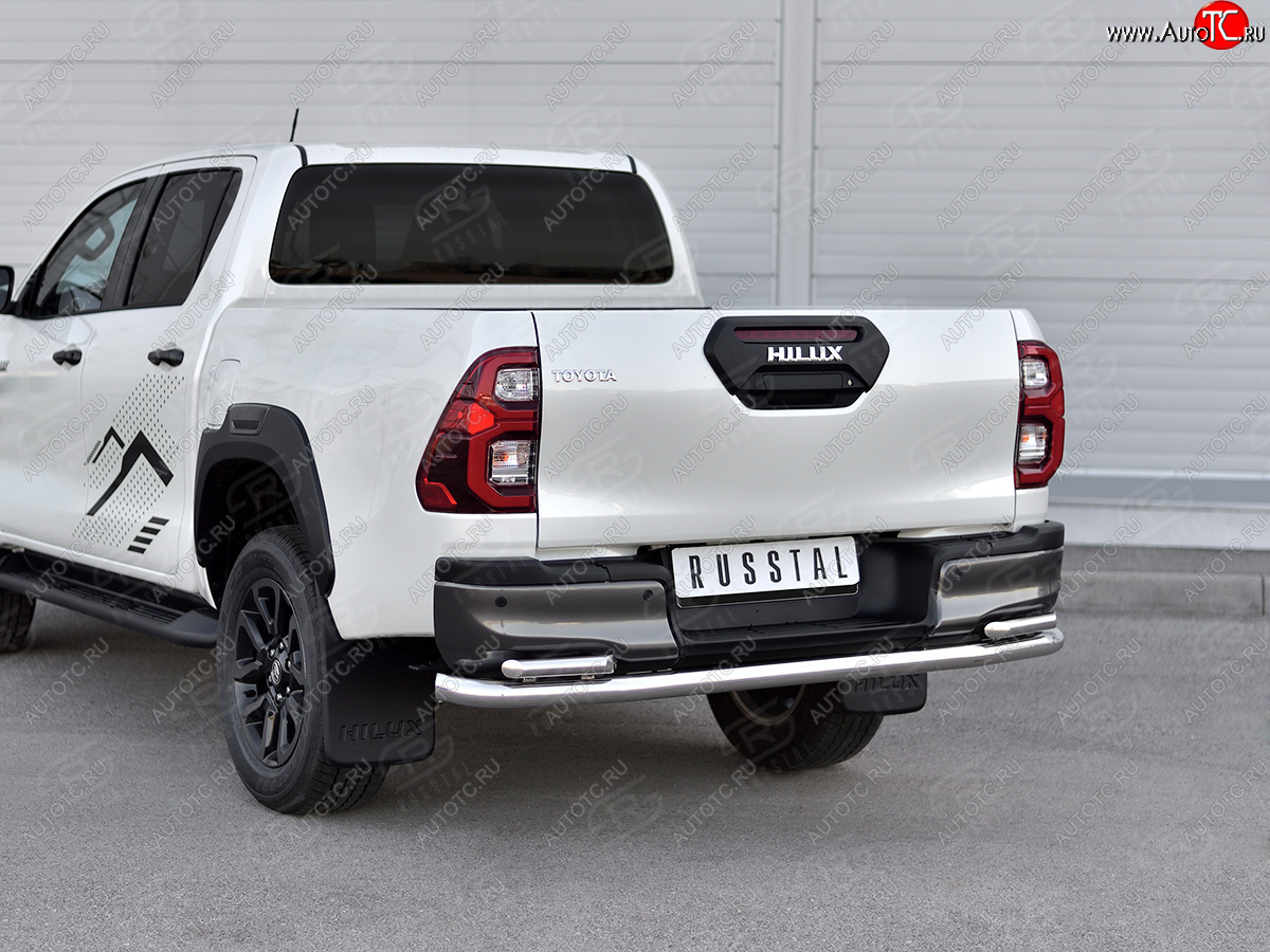 20 549 р. Защита заднего бампера (2 трубы Ø63 и 42 мм, нержавейка, BLACK ONYX) SLITKOFF  Toyota Hilux  AN120 (2020-2025) 2-ой рестайлинг (полированная нержавейка)  с доставкой в г. Кемерово