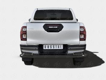 Защита заднего бампера (Ø63 и 42 мм) SLITKOFF Toyota Hilux  AN120 (2020-2025) 2-ой рестайлинг (нержавейка с полимерным покрытием, черный)