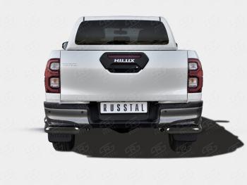 Защита заднего бампера (Ø63 мм, уголки) SLITKOFF Toyota Hilux  AN120 (2020-2025) 2-ой рестайлинг (нержавейка с полимерным покрытием, черный)