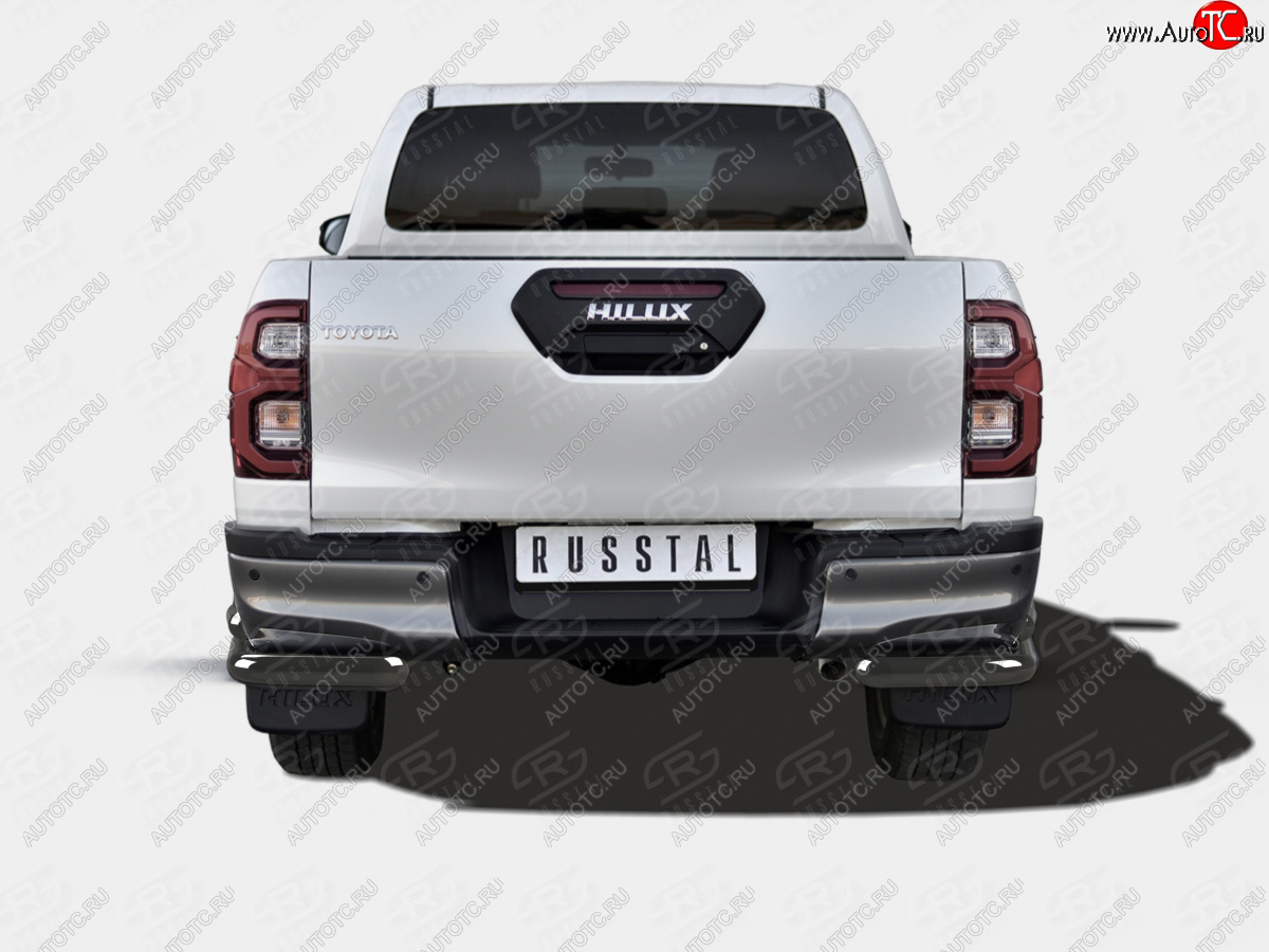 14 299 р. Защита заднего бампера (Ø63 мм, уголки) SLITKOFF  Toyota Hilux  AN120 (2020-2025) 2-ой рестайлинг (нержавейка с полимерным покрытием, черный)  с доставкой в г. Кемерово