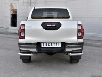Защита заднего бампера (Ø63, уголки) SLITKOFF Toyota Hilux  AN120 (2020-2025) 2-ой рестайлинг (полированная нержавейка)