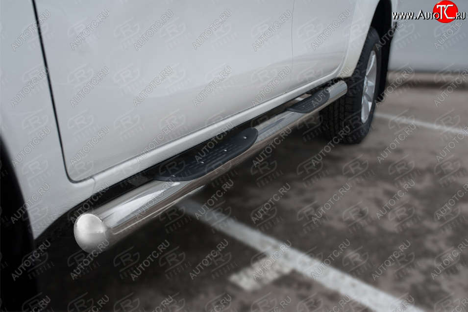 24 549 р. Защита порогов (Ø76 мм, с накладками) SLITKOFF  Toyota Hilux  AN120 (2020-2025) 2-ой рестайлинг (торцы круглые 90°, полированная нержавейка)  с доставкой в г. Кемерово
