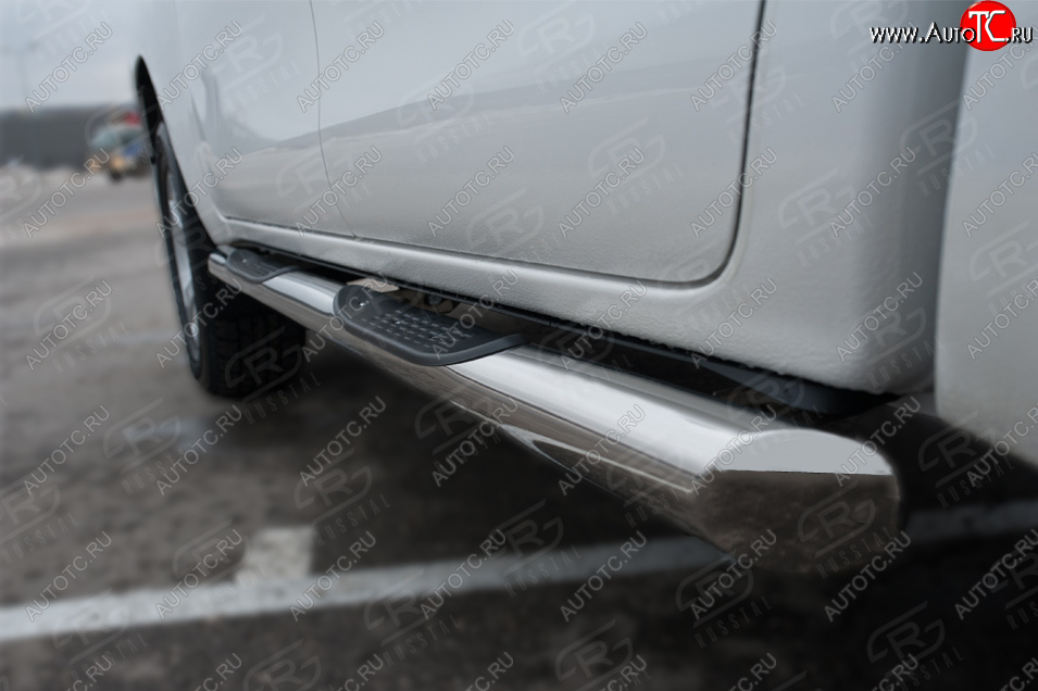 24 549 р. Защита порогов (Ø76 мм с накладками, BLACK ONYX) SLITKOFF  Toyota Hilux  AN120 (2020-2025) 2-ой рестайлинг (срез на торцах 45°, полированная нержавейка)  с доставкой в г. Кемерово