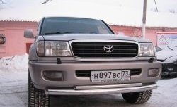 20 699 р. Защита переднего бампера (2 трубыØ76 и 42 мм, нержавейка) SLITKOFF  Toyota Land Cruiser  100 (1998-2007) дорестайлинг, 1-ый рестайлинг, 2-ой рестайлинг  с доставкой в г. Кемерово. Увеличить фотографию 1