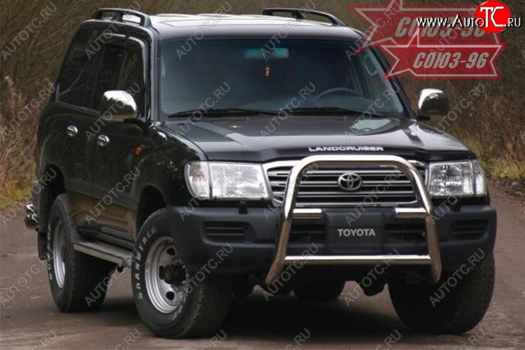 23 039 р. Защита переднего бампера под лебедку Souz-96 (d76) Toyota Land Cruiser 100 2-ой рестайлинг (2005-2007)  с доставкой в г. Кемерово