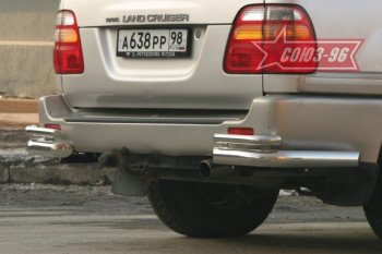 Защита заднего бампера из боковых уголков Souz-96( d76) Toyota Land Cruiser 10 100 дорестайлинг (1998-2002)