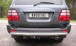 Одинарная защита заднего бампера из трубы диаметром 76 мм SLITKOFF Toyota Land Cruiser  100 (1998-2007) дорестайлинг, 1-ый рестайлинг, 2-ой рестайлинг