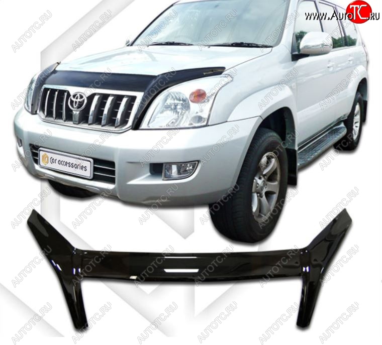 3 099 р. Дефлектор капота CA-Plastic exclusive  Toyota Land Cruiser Prado  J120 (2002-2009) (серия Classic черный, Без надписи)  с доставкой в г. Кемерово