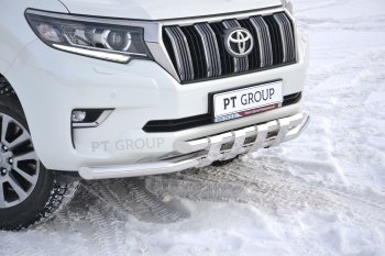 37 699 р. Защита переднего бампера двойная с пластинами из труб d63/63 мм Petroil Tuning  Toyota Land Cruiser Prado  J150 (2017-2020) 2-ой рестайлинг (Нержавеющая полированная сталь)  с доставкой в г. Кемерово. Увеличить фотографию 2
