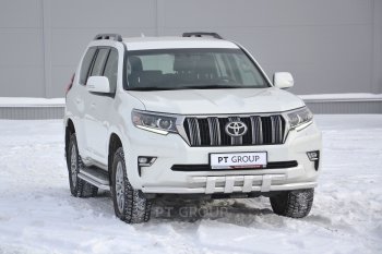 37 699 р. Защита переднего бампера двойная с пластинами из труб d63/63 мм Petroil Tuning  Toyota Land Cruiser Prado  J150 (2017-2020) 2-ой рестайлинг (Нержавеющая полированная сталь)  с доставкой в г. Кемерово. Увеличить фотографию 3