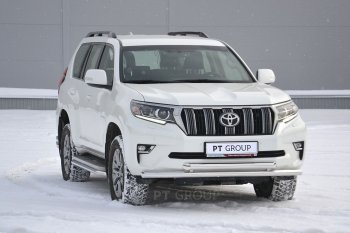 31 589 р. Защита переднего бампера двойная из труб d63/63 мм Petroil Tuning  Toyota Land Cruiser Prado  J150 (2017-2020) 2-ой рестайлинг (Нержавеющая полированная сталь)  с доставкой в г. Кемерово. Увеличить фотографию 2