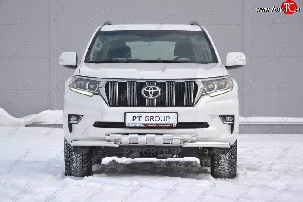 35 299 р. Защита переднего бампера на Petroil Tuning (диаметр 63 и 63)  Toyota Land Cruiser Prado  J150 (2017-2020) 2-ой рестайлинг (Нержавеющая полированная сталь)  с доставкой в г. Кемерово