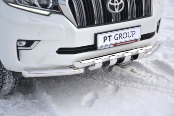 35 299 р. Защита переднего бампера на Petroil Tuning (диаметр 63 и 63)  Toyota Land Cruiser Prado  J150 (2017-2020) 2-ой рестайлинг (Нержавеющая полированная сталь)  с доставкой в г. Кемерово. Увеличить фотографию 2