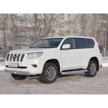 23 999 р. Защита переднего бампера (Ø63 мм с зубьями, нержавейка) SLITKOFF  Toyota Land Cruiser Prado  J150 (2017-2020) 2-ой рестайлинг  с доставкой в г. Кемерово. Увеличить фотографию 3