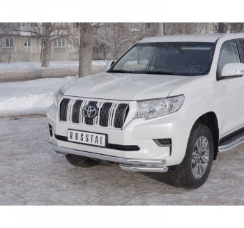 23 899 р. Защита переднего бампера (Ø63 мм с углами, нержавейка) SLITKOFF  Toyota Land Cruiser Prado  J150 (2017-2020) 2-ой рестайлинг  с доставкой в г. Кемерово. Увеличить фотографию 1