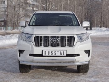 18 649 р. Защита переднего бампера (2 трубыØ76 и 75х42 мм, нержавейка) Russtal Toyota Land Cruiser Prado J150 2-ой рестайлинг (2017-2020)  с доставкой в г. Кемерово. Увеличить фотографию 3