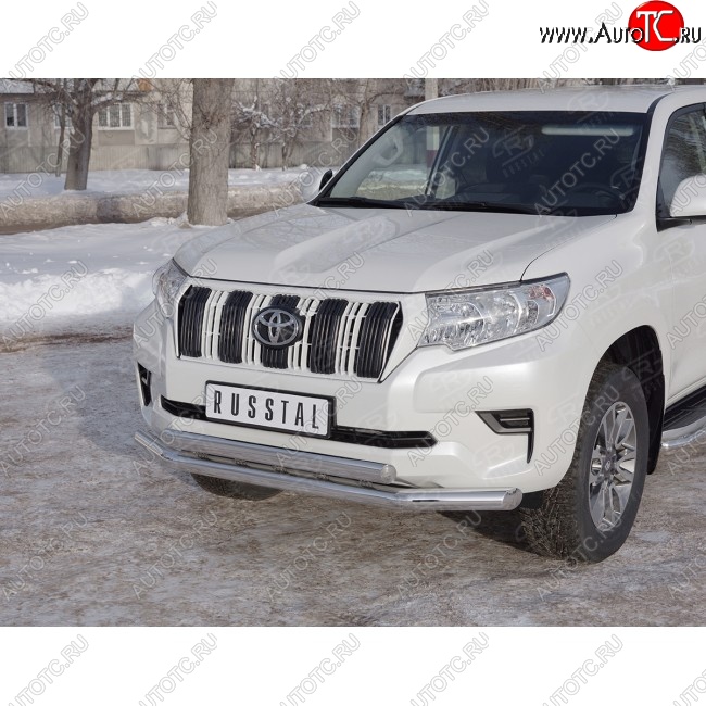 18 649 р. Защита переднего бампера (2 трубыØ76 и 75х42 мм, нержавейка) Russtal Toyota Land Cruiser Prado J150 2-ой рестайлинг (2017-2020)  с доставкой в г. Кемерово