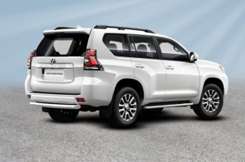 Защита заднего бампера Slitkoff (Ø 76 мм, короткая) Toyota Land Cruiser Prado  J150 (2017-2020) 2-ой рестайлинг (Нержавеющая сталь)