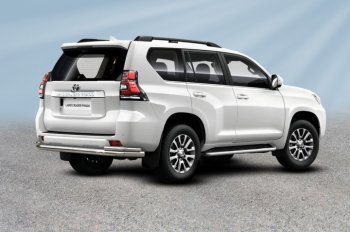 Защита заднего бампера Slitkoff (Ø 76+Ø42 мм, двойная) Toyota Land Cruiser Prado  J150 (2017-2020) 2-ой рестайлинг (Нержавеющая сталь)
