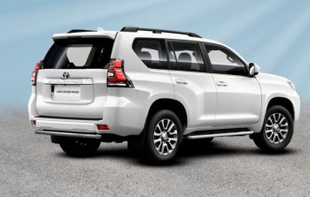 Защита заднего бампера Slitkoff (Ø 57 мм, короткая) Toyota Land Cruiser Prado  J150 (2017-2020) 2-ой рестайлинг (Сталь с полимерным покрытием. Цвет: серебристый)