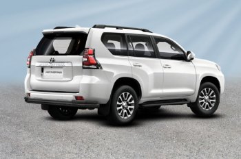 Защита заднего бампера Slitkoff (Ø 76+Ø 42, двойная) Toyota Land Cruiser Prado  J150 (2017-2020) 2-ой рестайлинг (Сталь с полимерным покрытием. Цвет: черный)