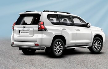 Защита заднего бампера Slitkoff (Ø 76+Ø 42, двойная) Toyota Land Cruiser Prado  J150 (2017-2020) 2-ой рестайлинг (Сталь с полимерным покрытием. Цвет: серебристый)