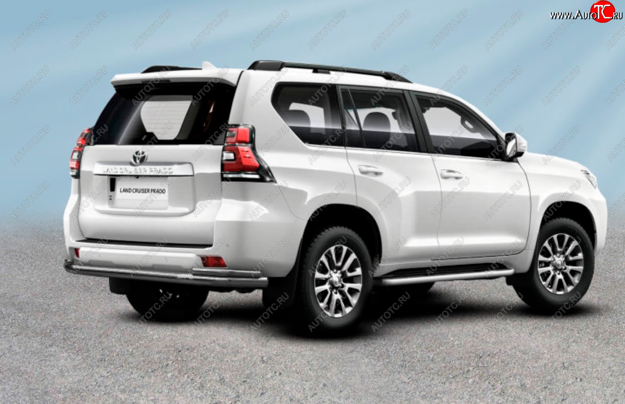 13 499 р. Защита заднего бампера Slitkoff (Ø 76+Ø 42, двойная)  Toyota Land Cruiser Prado  J150 (2017-2020) 2-ой рестайлинг (Сталь с полимерным покрытием. Цвет: серебристый)  с доставкой в г. Кемерово