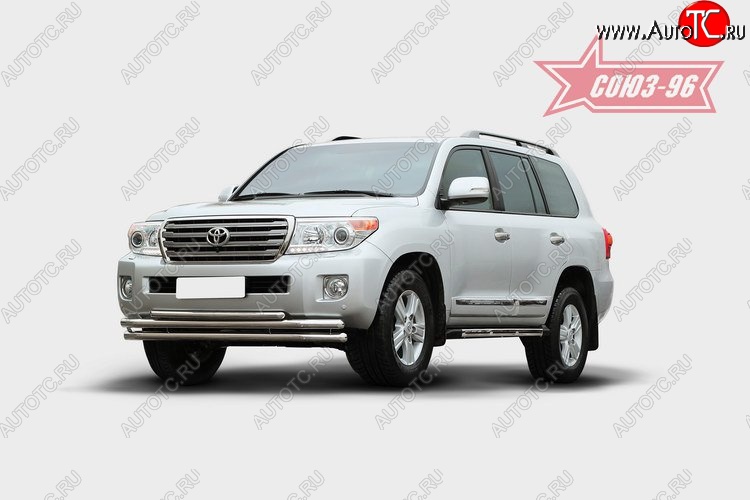 1 169 р. Защита переднего бампера тройная Souz-96 (d60/60/42). Toyota Land Cruiser 200 1-ый рестайлинг (2012-2015)  с доставкой в г. Кемерово