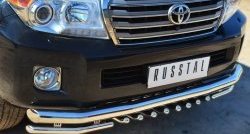 Защита переднего бампера (2 трубы Ø76 и 42 мм с зубами, нержавейка) SLITKOFF Toyota Land Cruiser  200 (2012-2015) 1-ый рестайлинг