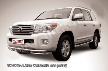 23 999 р. Защита переднего бампера Slitkoff (Ø57 и 57 мм, с защитой картера)  Toyota Land Cruiser  200 (2012-2015) 1-ый рестайлинг (Нержавейка)  с доставкой в г. Кемерово. Увеличить фотографию 1