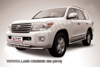 21 349 р. Защита переднего бампера Slitkoff (Ø76 и 57 мм)  Toyota Land Cruiser  200 (2012-2015) 1-ый рестайлинг (Нержавейка полированная)  с доставкой в г. Кемерово. Увеличить фотографию 1