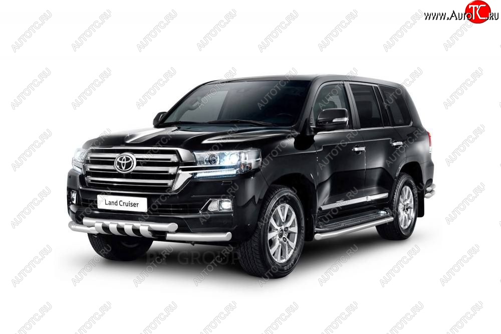 31 319 р. Защита порогов из трубы Ø63 Petroil Tuning  Toyota Land Cruiser  200 (2015-2021) 2-ой рестайлинг (Нержавеющая полированная сталь)  с доставкой в г. Кемерово