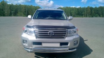 28 649 р. Защита переднего бампера двойная из труб d63/63 мм Petroil Tuning  Toyota Land Cruiser  200 (2015-2021) 2-ой рестайлинг (Нержавеющая полированная сталь)  с доставкой в г. Кемерово. Увеличить фотографию 3