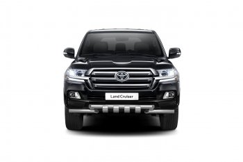 Защита переднего бампера двойная с зубьями из труб d63/63 мм Petroil Tuning Toyota Land Cruiser  200 (2015-2021) 2-ой рестайлинг (Нержавеющая полированная сталь)